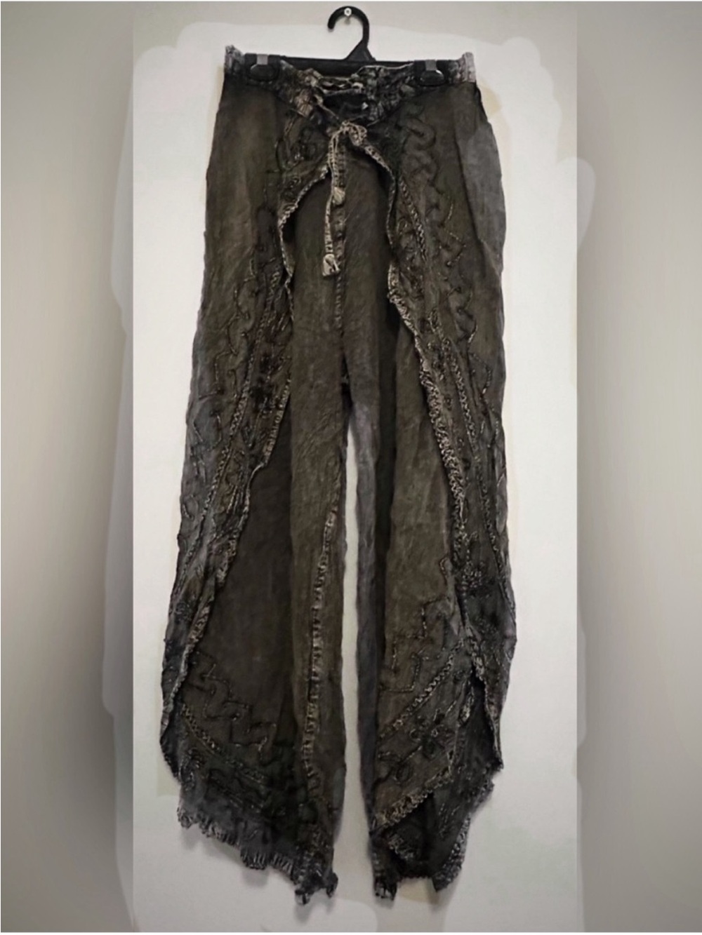 Bohemian Lace-Trim Wide Leg Pants - Olive
